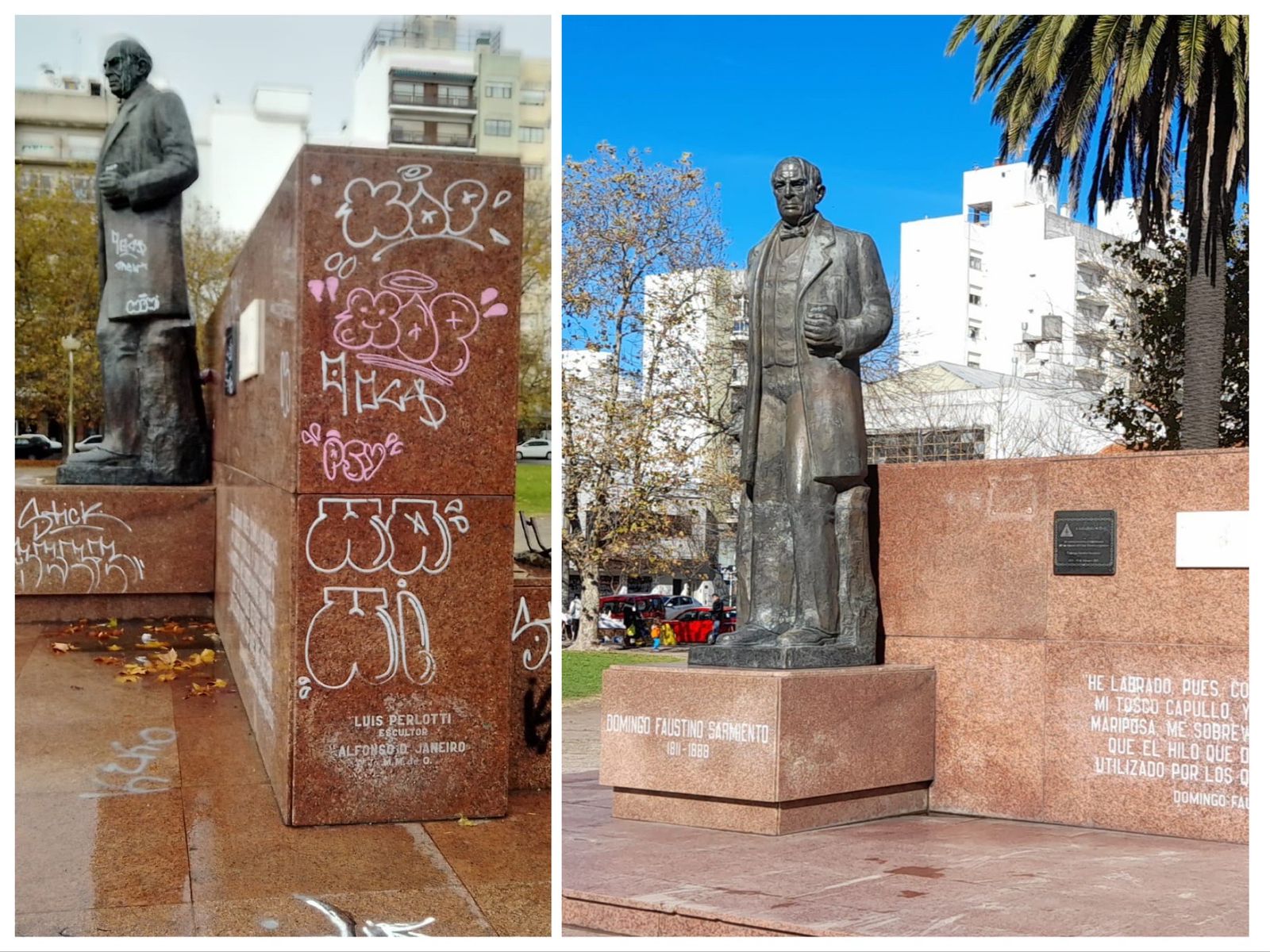 El municipio restauró el monumento a Domingo Faustino Sarmiento ubicado en Plaza Rocha