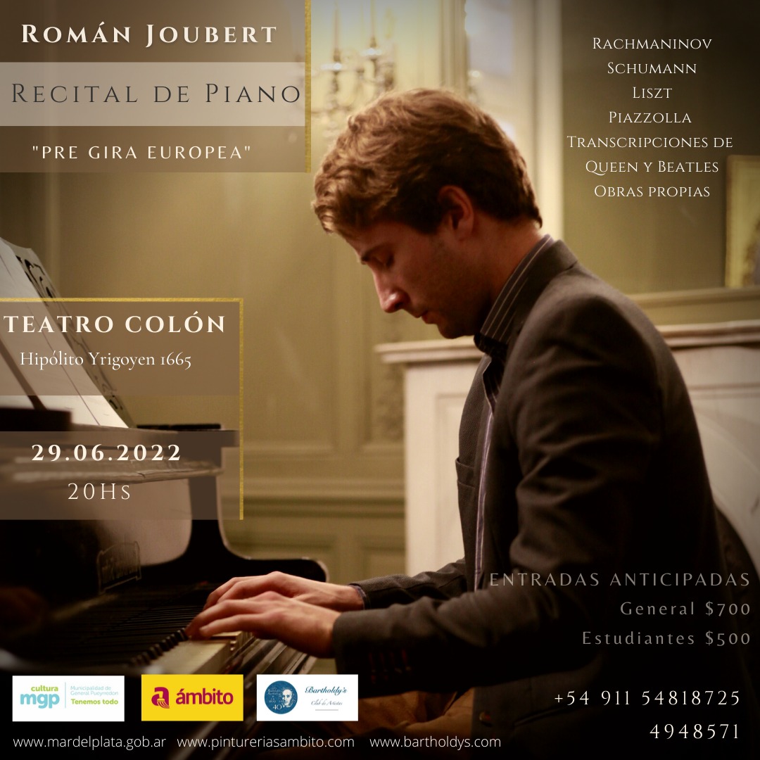 Roman Joubert tocará el 29 de junio en el Teatro Colón de Mar del Plata