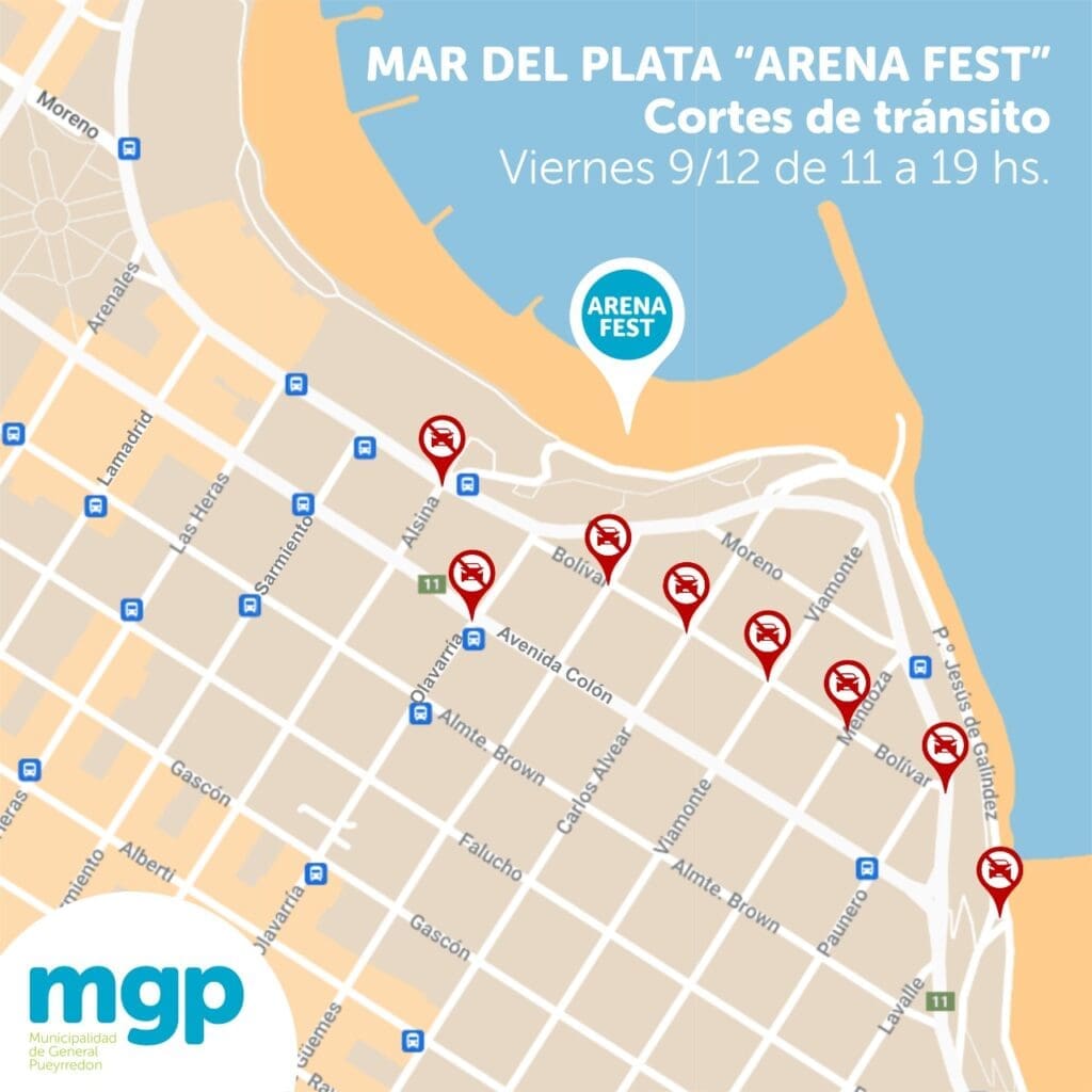 Cortes de tránsito dispuestos para este viernes en la zona del Mar del Plata Arena Fest 3 Foto MGP Cortes MDP Arena Fest