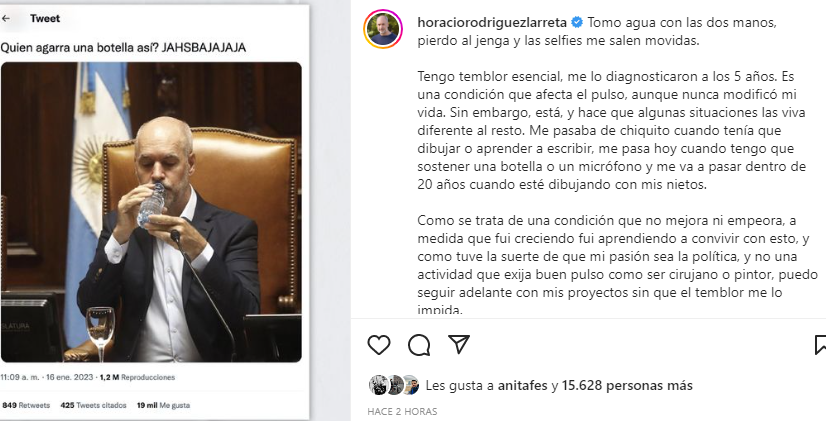 Horacio Rodríguez Larreta aclara críticas tras la publicación que lo muestra tomando agua con ambas manos