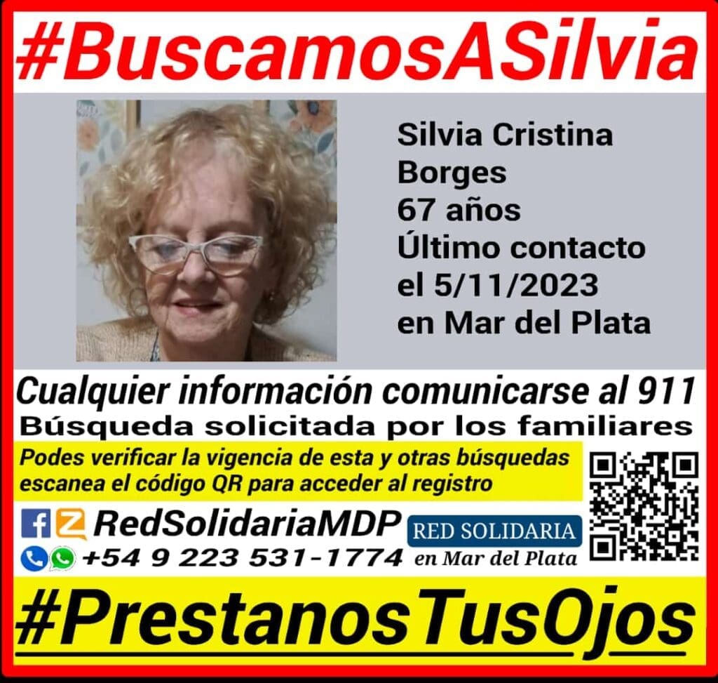 ¡Ayuda para encontrar a Silvia Borges! La ciudadanía de Mar del Plata se une en su búsqueda 3 IMG 20231106 WA0021