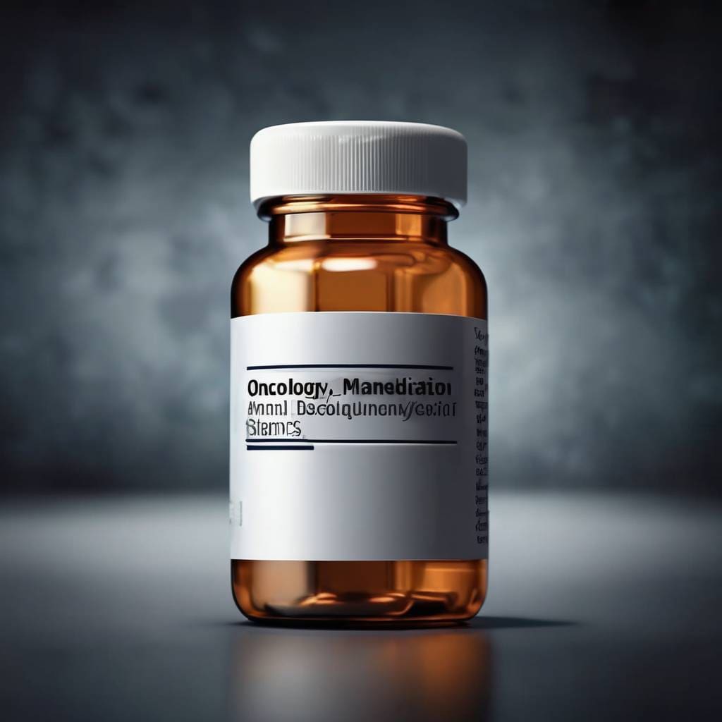 plano corto de un frasco de medicamento oncologico