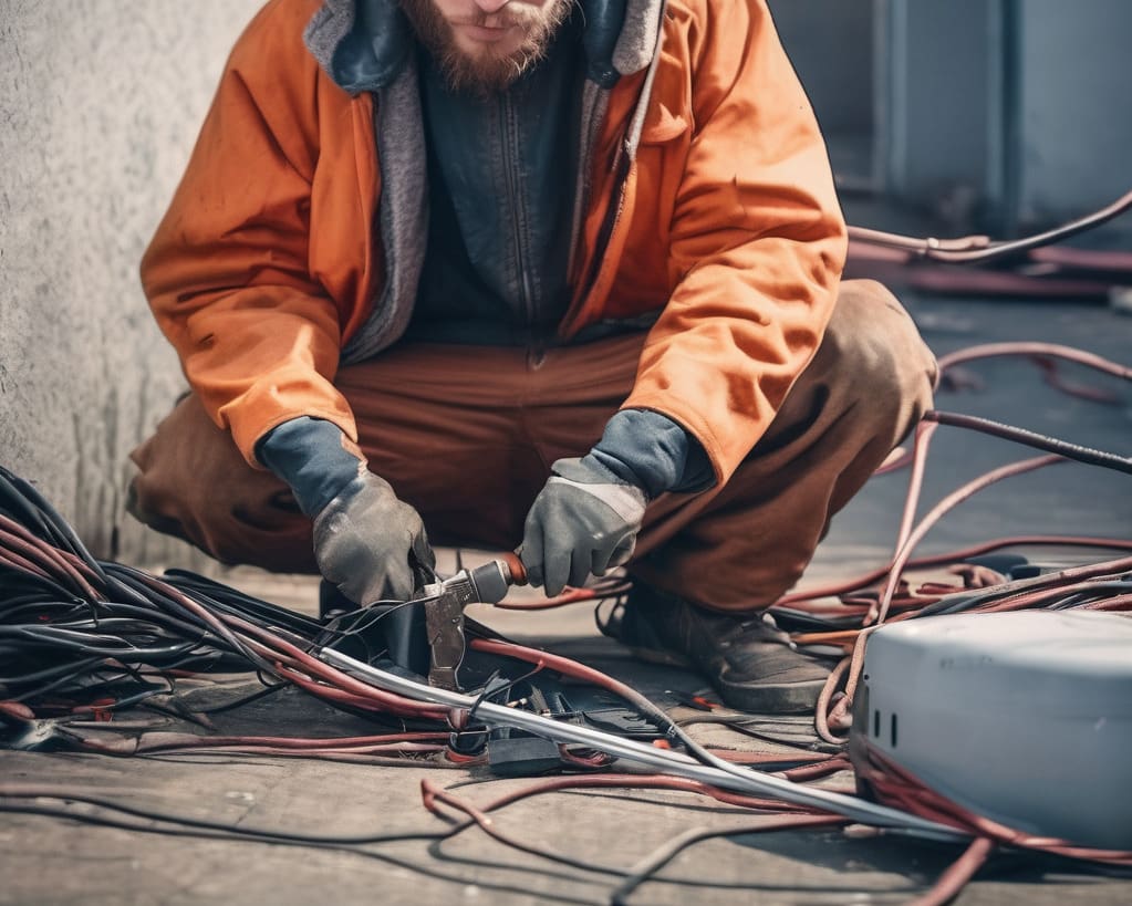joven indigente de espaldas cortando un cable de alta tension 2 1 1