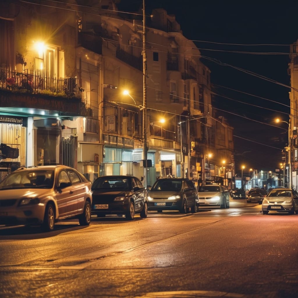 plano corto de una avenida en mar del plata de noche y con autos y luces 1