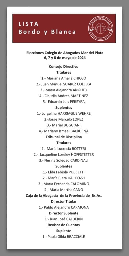 Lista Bordó y Blanca se presenta en las elecciones del Colegio de Abogados de Mar del Plata 3 IMG 20240503 WA0028