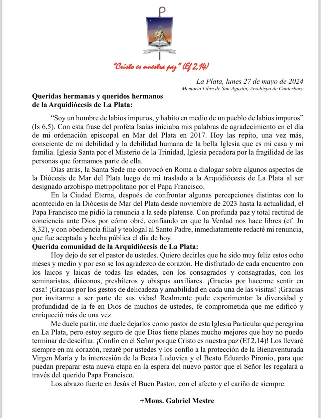 Sacudida en la Iglesia argentina: el Papa Francisco removió a Gabriel Mestre 3 mestre