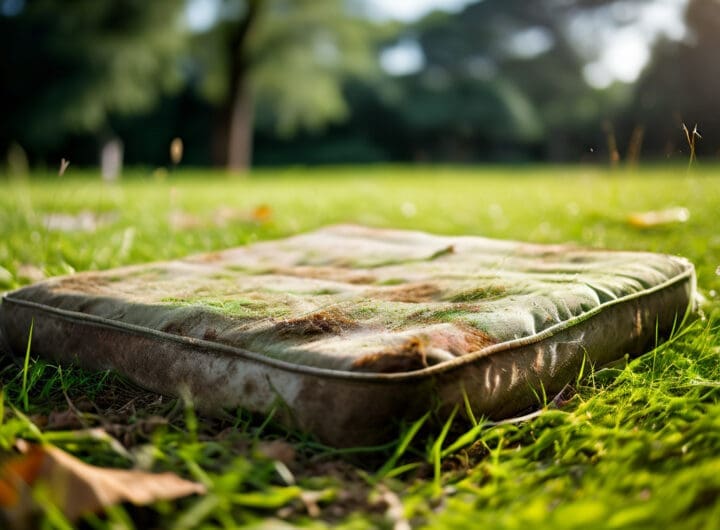un coclchon sucio sobre el pasto de una plaza plano corto con fondo disfumado png 2