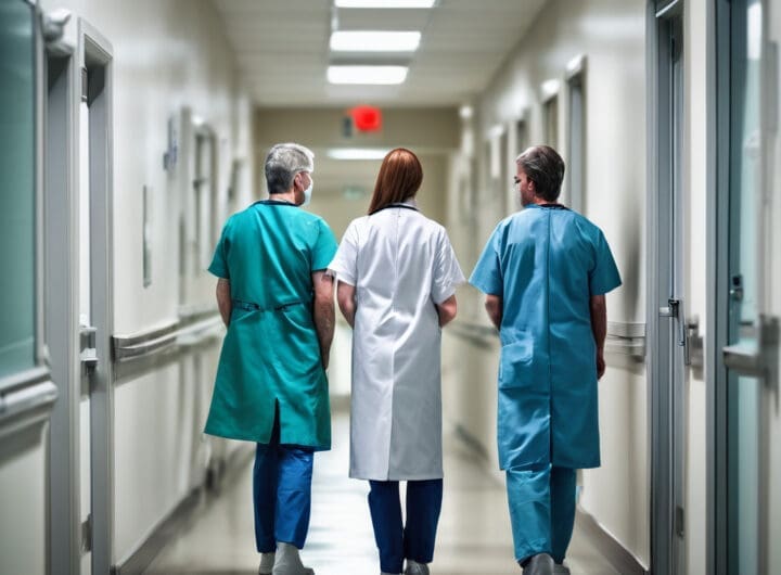 dos medicos de espalda en el pasillo de un hospital plano corto png 1