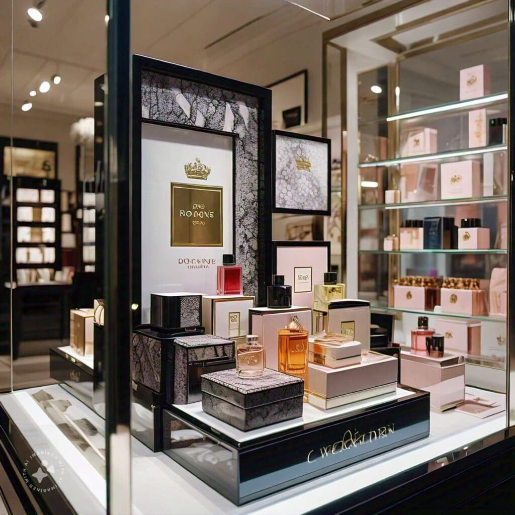 cajas de perfumes en una vidriera 1