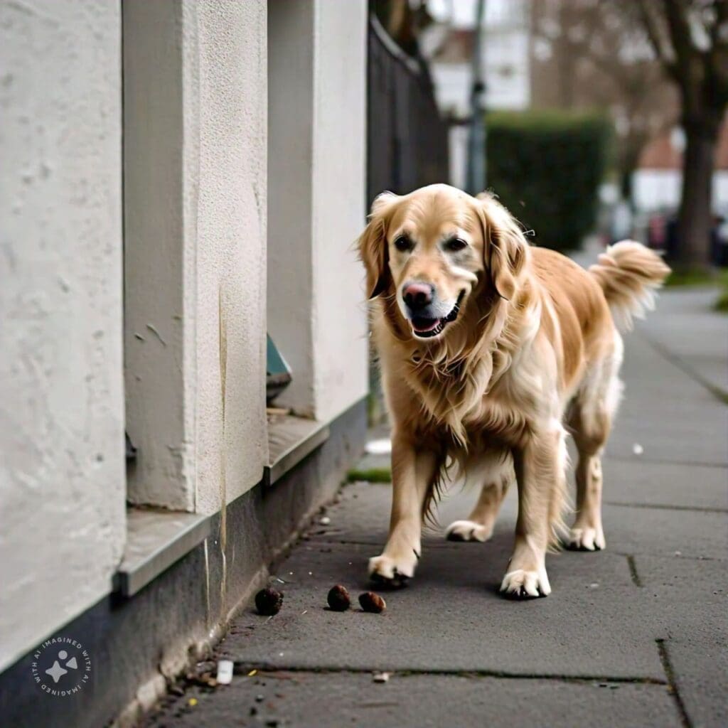 perro haciendo caca en la vereda de un edificio 1