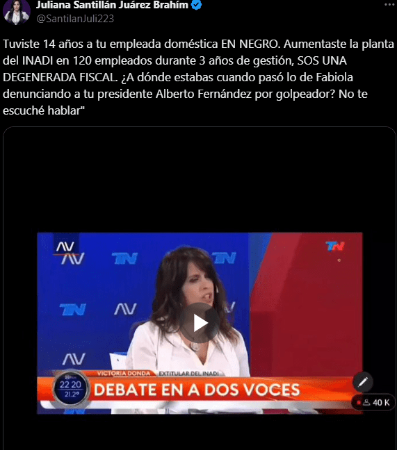 Duro cruce: Juliana Santillán llamó "degenerada fiscal" a Victoria Donda 3 Captura de pantalla 2024 11 21 122656